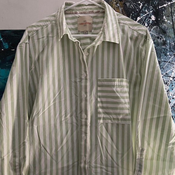 Casa Cabana Green and White Striped Shir - Picture 2 of 4